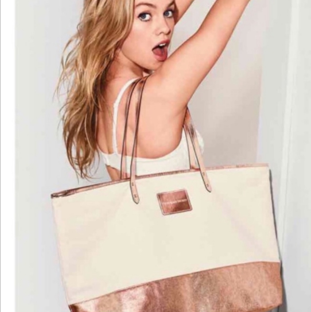 NWT Victoria's Secret Rose Gold Canvas Tote